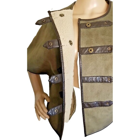 Members Only VTG Womens Faux Suede Green Buckle Vest Top Faux Sherpa  XS     T24 - Picture 7 of 13